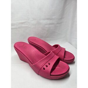 Crocs Womens Kadee Sandal Size 9 Hot Pink Slide Wedge Heel Mule Beach Pool Shoe